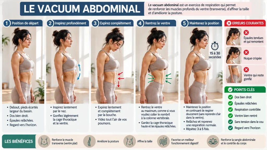 Protocole guidé étape par étape du stomach vacuum à jeun le matin
